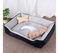 Dog Bone Pattern Big Soft Warm Kennel Pet Dog Cat Mat Blanket with Blanket Size: XL 90×70×15cm (Black Grey) (Color : Black Red) (Black Grey)