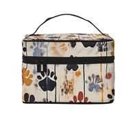 Dog Bones Footprint Printing Makeup Bag for Women Portable Travel Cosmetic Case Make Up Organizer Bag Beauty Box with Inner Pouch and Handle