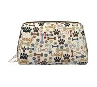 Dog Bones Paw Leather Toiletry Organizer Bag, Travel-Friendly Makeup Pouch for Women