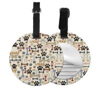 Dog Bones Paw Print 1/2pcs Luggage Tags,Round Leather Travel Suitcase Labels with Privacy Name Address Card