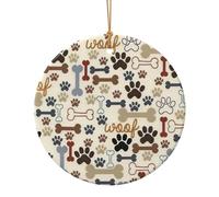 Dog Bones Paw Print Ceramic Round Pendant,Festive Decoration for Home,Mall,Supermarket,Holiday Keepsake