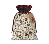 Dog Bones Paw Print Christmas Drawstring Gift Bags,Gifts Wrapping Bag for Xmas Birthday Holiday Party