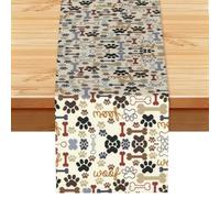 Dog Bones Paw Print Decor Linen Table Runner for Everyday Dining Wedding Party Holiday Home Decor