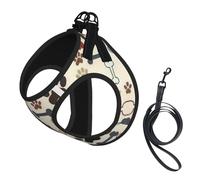 Dog Bones Paw Print Dog Harness and Leash Set,Breathable Adjustable Escape Proof Vest for Cats Dogs