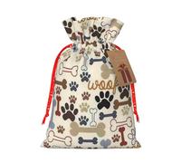 Dog Bones Paw print Drawstring Gift Bag for Wedding Party Birthday Unique Present Bag Reusable Canvas Bag,1 Piece S