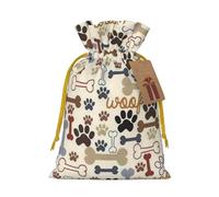 Dog Bones Paw print Drawstring Gift Bag for Wedding Party Birthday Unique Present Bag Reusable Canvas Bag,1 Piece M