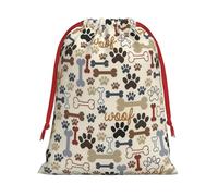 Dog Bones Paw Print Drawstring Gift Bags For Christmas,Holiday Party Gift Wrapping Bag Assorted Sizes