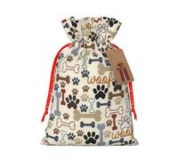 Dog Bones Paw Print Festive Christmas Bag Drawstring Gift For Holiday Xmas Anniversaries Party Presents
