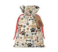Dog Bones Paw Print Festive Christmas Bag Drawstring Gift Reusable Sack For Holiday Presents Xmas