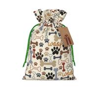 Dog Bones Paw Print Festive Christmas Bag Drawstring Gift Reusable Sack For Holiday Presents Xmas
