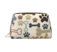 Dog Bones Paw Print Leather Makeup Bag for Women Travel Toiletry Bag for Toiletries Cosmetic Bag