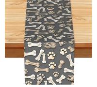 Dog Bones Paw Print Linen-Like Table Runner Durable Dining Table Decor For Kitchen Offices Party 13x72 In