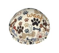 Dog Bones Paw Print Premium Double Layer Shower Cap For Women With Reusable Shower Cap For Hair - Waterproof Plastic Cap - Shower Caps For Long, Short And Curly Hairs