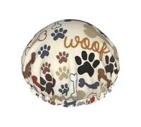 Dog Bones Paw Print Shower Cap Reusable Bath Cap Double Layer Bath Hair Caps, Keeps Hair Dry, Fits All Head