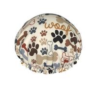 Dog Bones Paw Print Shower Cap - Reusable, Double Layer, Hotel Travel Essentials, Salon Shower Hat Accessories One Size