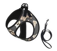 Dog Bones Paw Print Small Dog Harness And Leash Set, Adjustable Soft Vest With 360° Reflective Straps For Cats Puppy