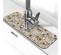Dog Bones Paw Print Stone Faucet Mat for Kitchen Sink,Diatomite Absorbent Mat, Tap Splash Guard for Bathroom Kitchen (15" X 5.5" )