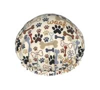 Dog Bones Paw Printed Large Shower Cap, Double Layer Hair Protector For Facial Care, Reusable Hair Wrap