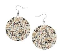 Dog Bones Paw Printed Round Earrings For Women, 1 Pair Lightweight Leather Pierced Earrings Set Trendy Jewelry Gifts For Women Girls