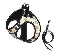Dog Bones Paw printing Puppy Harness, Dog Harness and Leash Set, Soft Mesh Reflective Breathable Lightweight Vest-Style