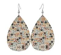 Dog Bones Paw Prints Leather Earrings For Women Dangle, Piercing Teardrop Earrings Lightweight Jewelry Gifts For Women Girls