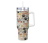 Dog Bones Paw Prints Print 40oz with Straw and Lid, Stainless Steel Double Wall Vacuum Insulated Coffee Mug for Hot and Cold Coffee, Travel Mug with Handle