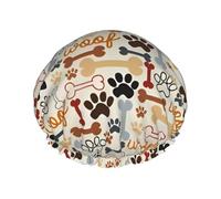 Dog Bones Paw Prints Print Shower Cap - Reusable, Double Layer, Hotel Travel Essentials, Salon Shower Hat Accessories One Size