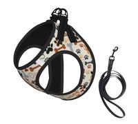 Dog Bones Paw Prints Print Small Dog Harness And Leash Set, Adjustable Soft Vest With 360° Reflective Straps For Cats Puppy