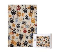 Dog Bones Paw Prints Printed Jigsaw Puzzle with Storage Box, Wooden Puzzle for Adults and Kids, 300 Pieces Family Fun Decorative Game