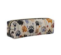 Dog Bones Paw Prints Printed Leather Pencil Case Cute Stationery Organizer Simple Makeup Bag Pen Pouch, Gold Zipper