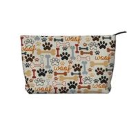 Dog Bones Paw Prints Printed Make up Bag for Women Corduroy Makeup Bags Zipper Travel Cosmetic Bags Pouch Organizer