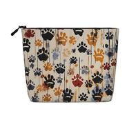 Dog Bones Paw Prints Printed Make up Bag Linen Toiletry Bag Personalized Travel Makeup Cosmetic Bag for Women Mom