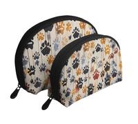 Dog Bones Paw Prints Printed Makeup Bags 2-Piece Portable Shell Travel Toiletry Bag Cosmetic Organizer Bag for Women