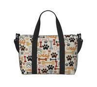 Dog Bones Paw Prints Printed Travel Duffel Bag for Women Men - Weekend Overnight Bags with Adjustable Shoulder Strap and Handle