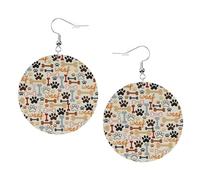 Dog Bones Paw Prints Prints Leather round earrings Pendant Stylish and beautiful Lightweight Dangle for Women Girls