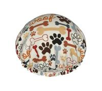 Dog Bones Paw Prints Shower Caps Women Men Reusable Waterproof Non-Slip Quick-Dry Hair Large Cap Long Short Hair