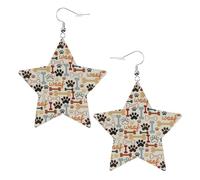 Dog Bones Paw Prints Star Shape Earrings, Modern Dangle Earrings, Women's Statement Jewelry for Office Daily
