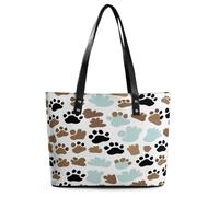 Dog Bones Paw Prints Tote Bag Large Soft Leather Purse with Zipper Lightweight Ladies Shoulder Handbag