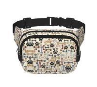 Dog Bones Paw Square Double-Layer Waist Bag Mini Adjustable Waist Belt Bag Exercise Running Travel Hiking, Black, One Size