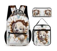 Dog Book Pack School Supplies Bundle for Students 8-10 Years, Puppy Animal School Backpack 3 Piece Set Year 1-2 for Boys Outdoor Learning Family Trips and Weekend Adventures
