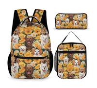 Dog Book Pack Set with Pencil Case and Lunch Bag for Kids Age 7, Puppy Animal Backpack 3 Piece Set Year 3-5 for Girls Outdoor Learning Family Trips and Weekend Adventures