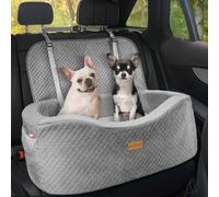 Dog Booster Car Seat for Large Dogs up to 55 lbs or 2 Small Dogs with 4" Memory Foam, Medium Pet Car Seat, Adjustable Leashes, Detachable/Washable (Gray, Large)