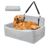 Dog Booster Car Seat for Large Medium Dogs, Washable Dog Car Bed, Memory Foam Dog Booster Seat with Storage Pocket & 2 Safety Leashes, Multi-Functional Travel Pet Bed for Dogs Up to 55 Lbs