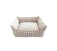 Dog Booster Seat Four Seasons Universal Small And Medium-sized Pet Kennel Imitation Cotton Linen Pad Removable And Washable Plaid Printing Dog Car Seat(Apricot,L 70x60x20)