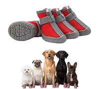 Dog Boots Paw Protector (4Pcs Set), Breathable Mesh Dog Shoes with Reflective Straps, Adjustable Non-Slip TPR Sole Paw Protectors for Summer Heat & Night Safety(Red,#5(Width4.8-5.3cm))