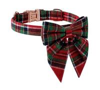 Dog Bow Tie Collar - Adjustable Plaid Pet Collar with Bow | British Style Puppy Cat Collars with Rose Gold Buckle | Stylish Lightweight Accessory for Small, Medium and Large Dogs
