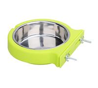 Dog Bowl, 2-in-1 Plastic Bowl & Stainless Steel Bowl, Removable Hanging Cat Rabbit Bird Food Basin (Green)