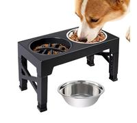 Dog Bowl - 5 Heights Adjustable Bowl Stand | 2 Stainless Steel Dog Food Bowls with Slow Feeder Function | For Dogs and Cats at Home On the Go Feeding Drinking