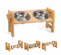 Dog Bowl,6 Level Adjustable Raised Dog Bowl with 2 Stainless Steel Bowls,Elevated Bamboo Bowls with Stand,Dogs & Cat Feeding Station with Anti Slip Feet for Small,Medium & Large Dogs or Cat
