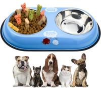 Dog Bowl Feeding Bowls for Dogs Double Dog Bowl Stainless Steel Feeding Bowl Dogs Cats with Non-Slip Rubber Base (Blue)
